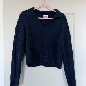 Aritzia Deep Blue V-Neck Cable Knit Sweater